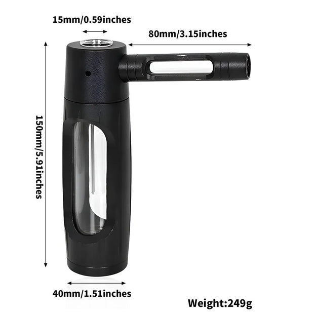 Portable metal smoking pipe with 155mm glass bowls, for dry tobacco & herb, hookah shisha pipe accessories.